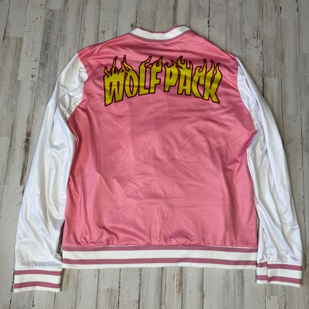 SSSniperWolf Wolfpack Jacket Pink & White Bomber Style Full Snap Women's Large L